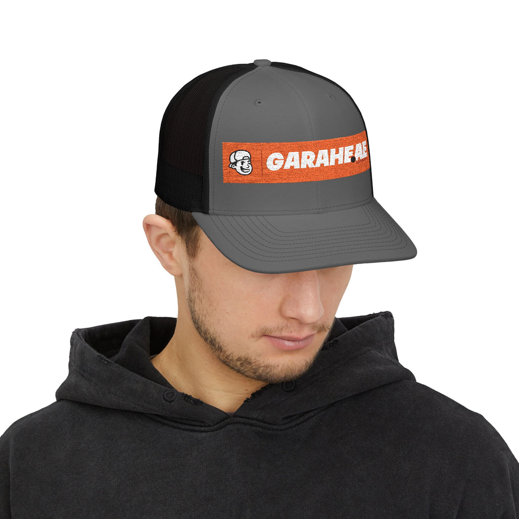 GARAEHEE Embroidered Trucker Cap — Retro Orange Patch Snapback Hat