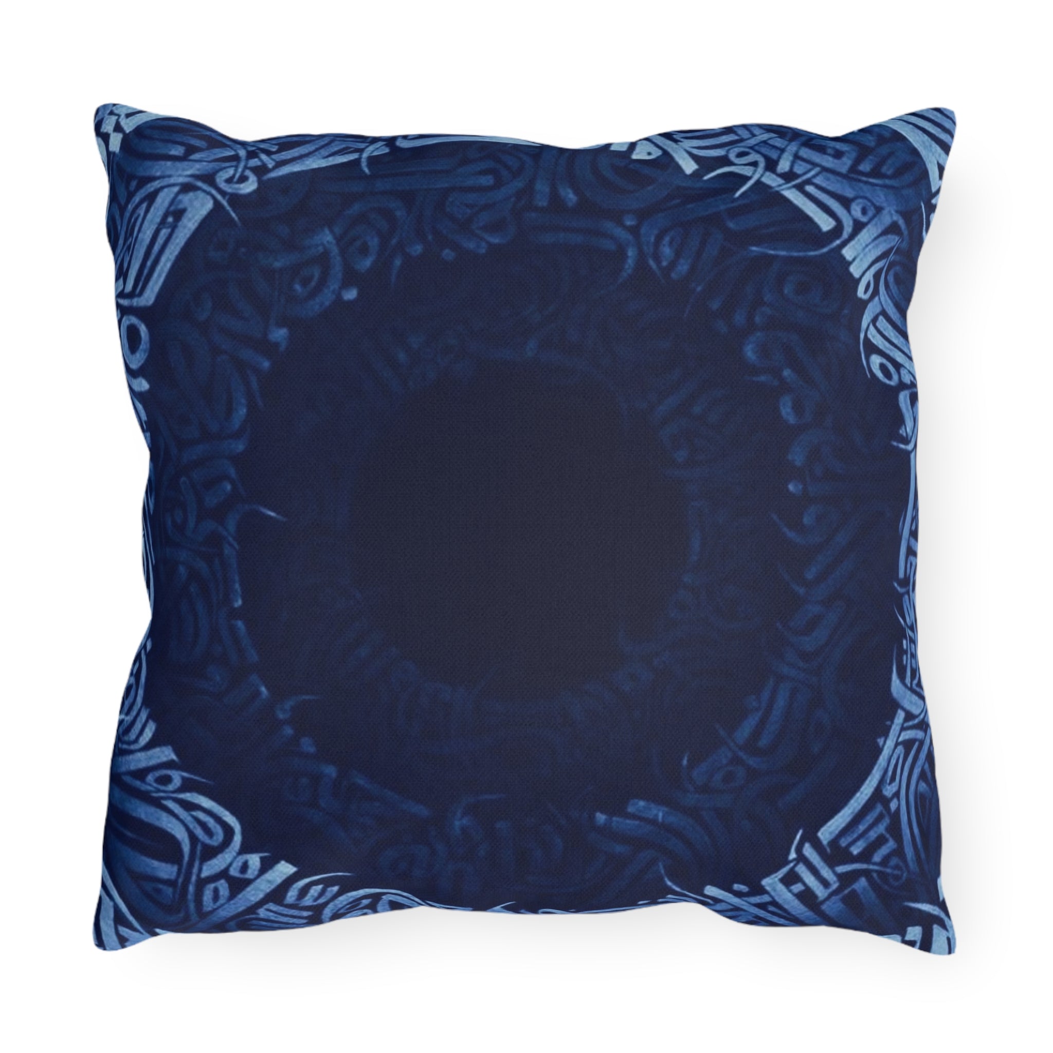 Navy Celtic Mandala Outdoor Pillow — Boho Coastal Patio Cushion