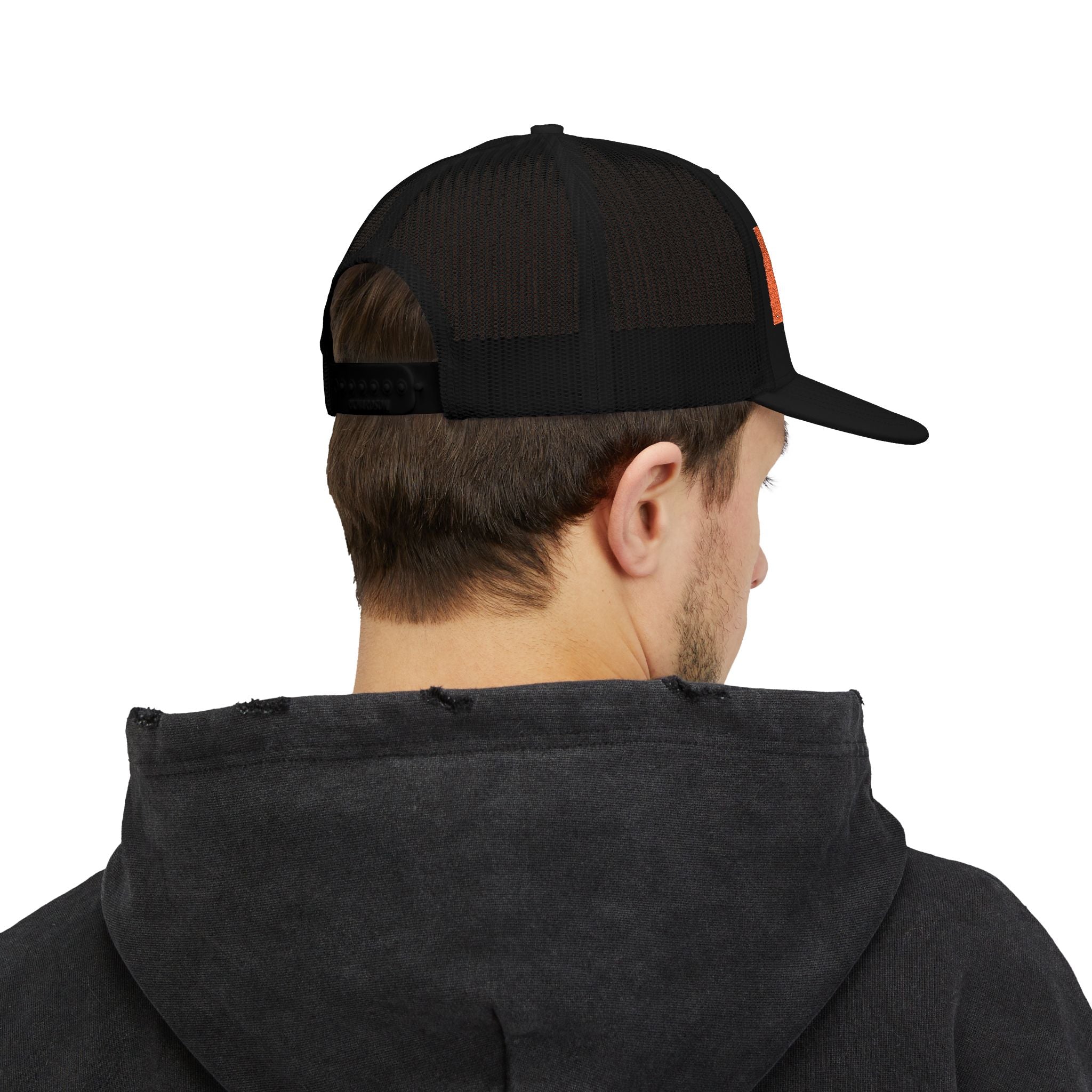 GARAEHEE Embroidered Trucker Cap — Retro Orange Patch Snapback Hat