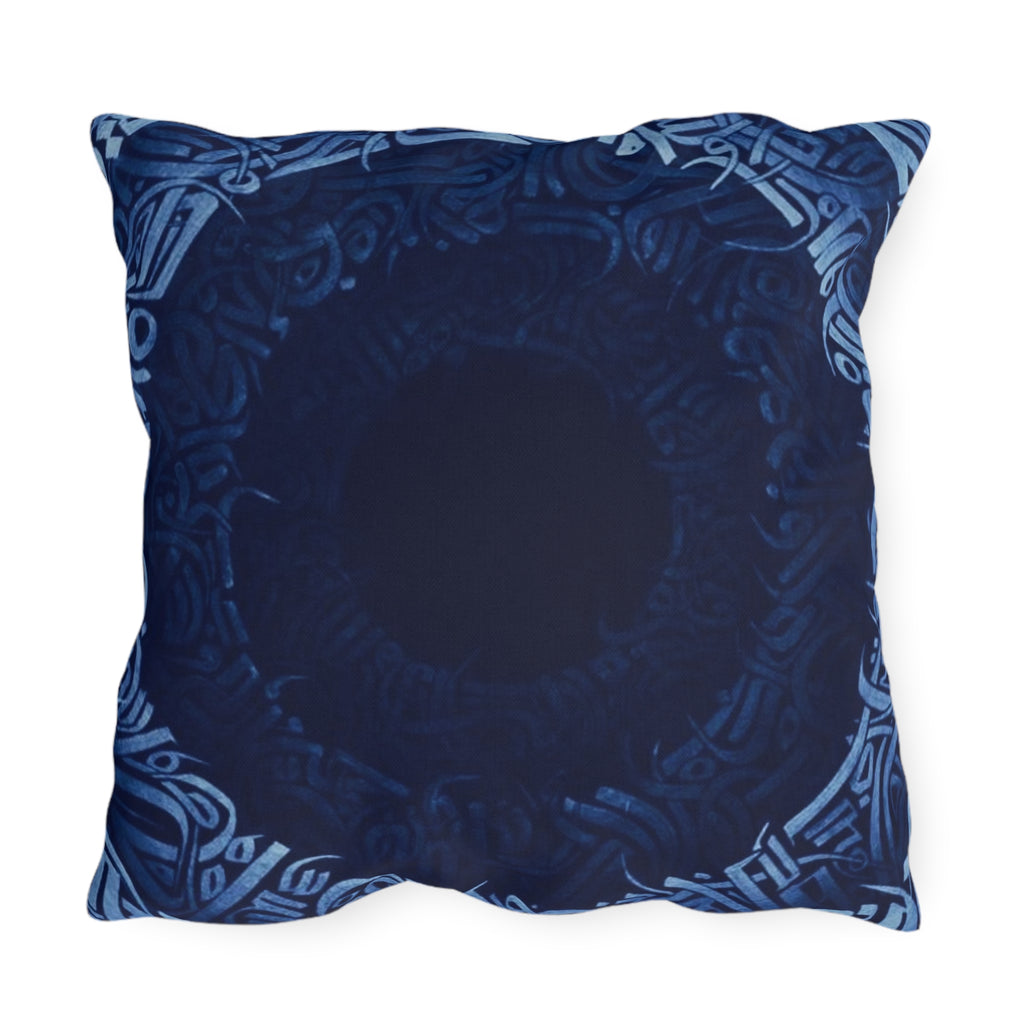 Navy Celtic Mandala Outdoor Pillow — Boho Coastal Patio Cushion