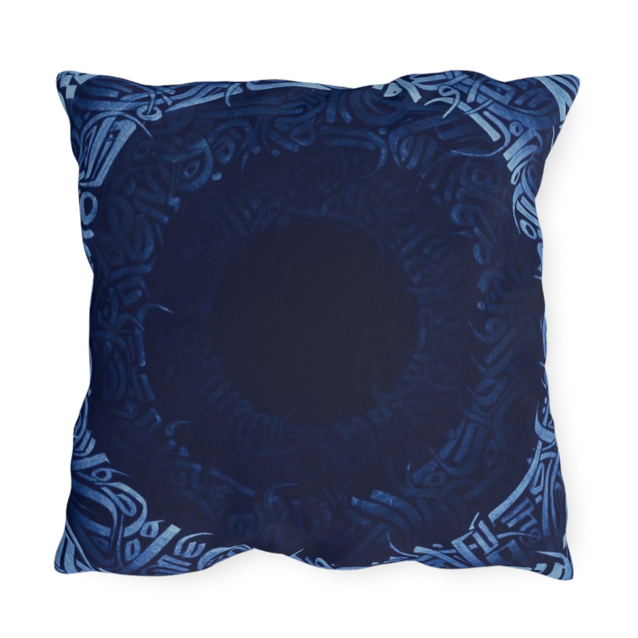 Navy Celtic Mandala Outdoor Pillow — Boho Coastal Patio Cushion