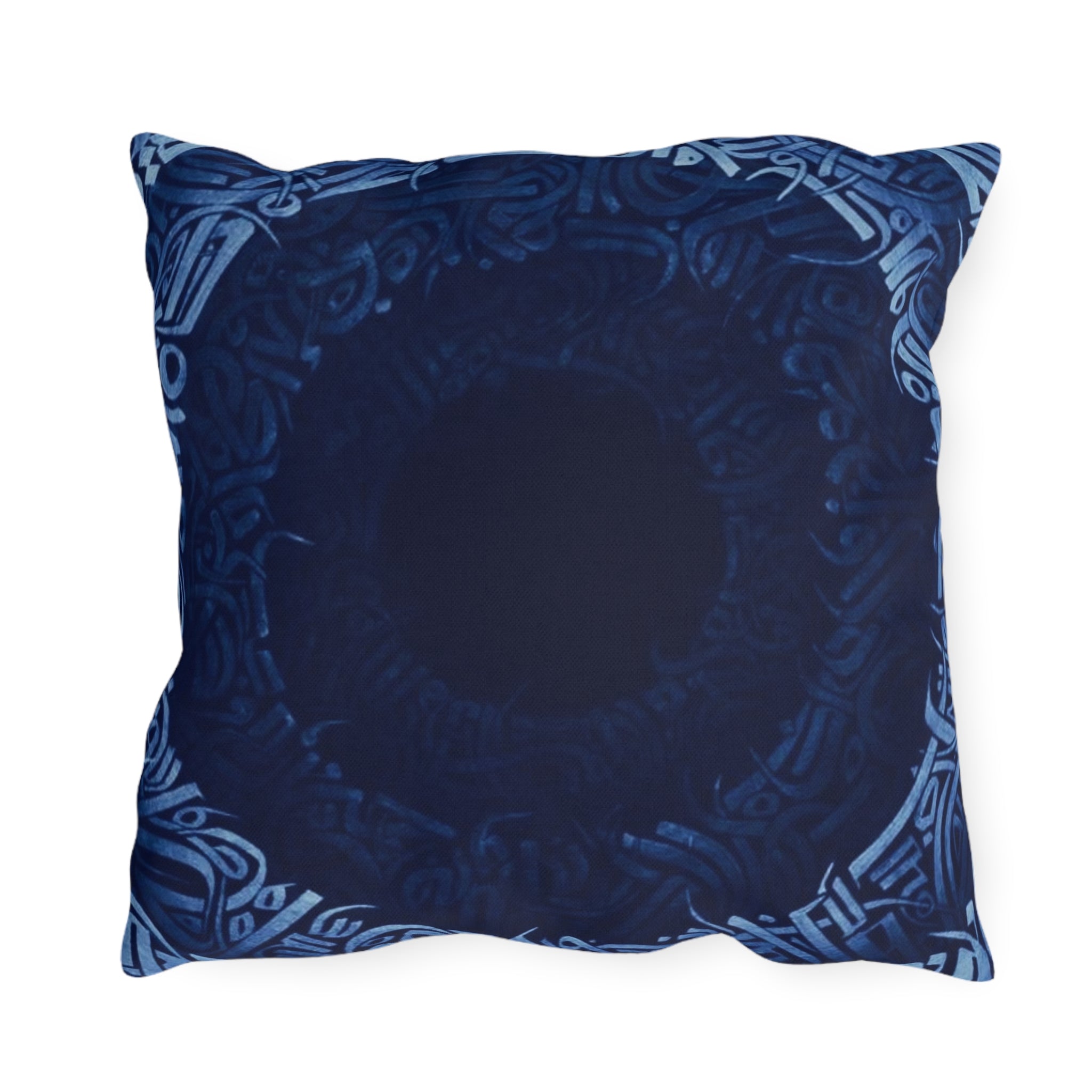 Navy Celtic Mandala Outdoor Pillow — Boho Coastal Patio Cushion