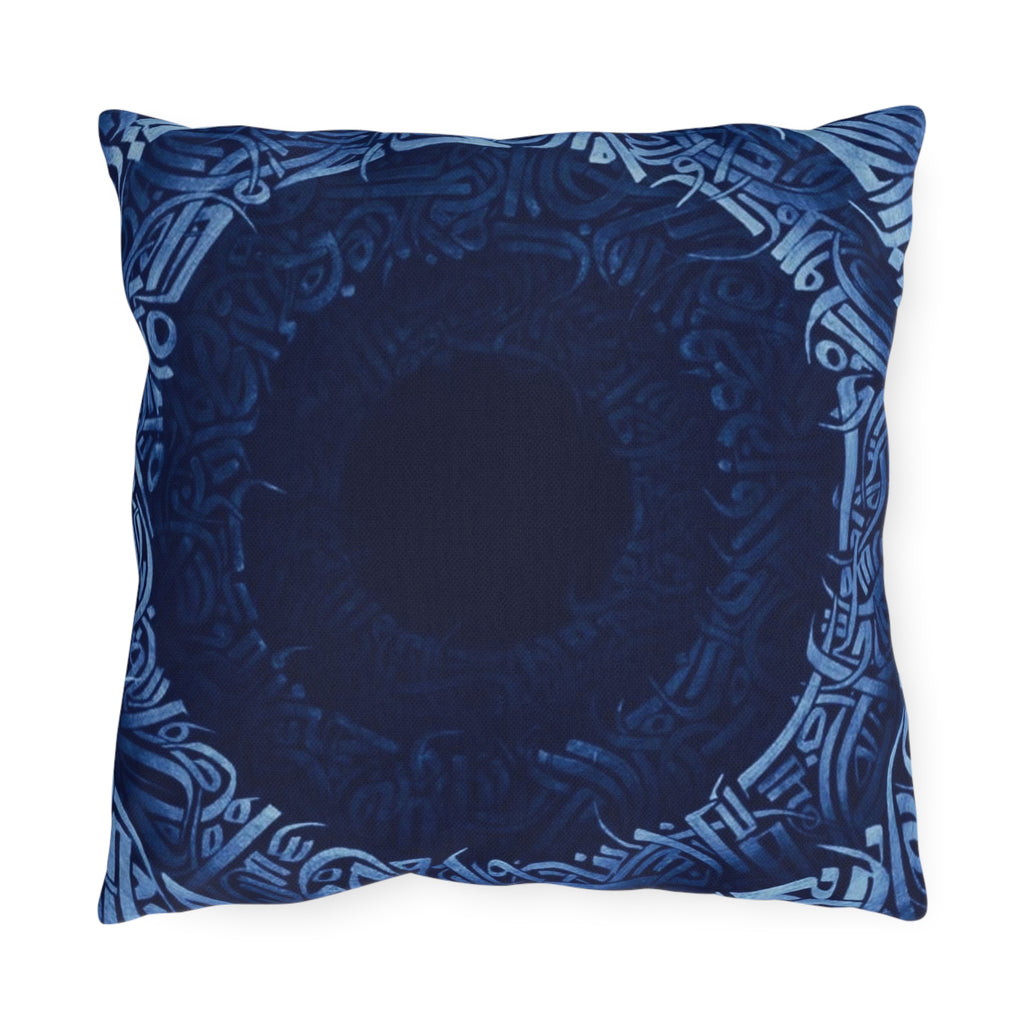 Navy Celtic Mandala Outdoor Pillow — Boho Coastal Patio Cushion