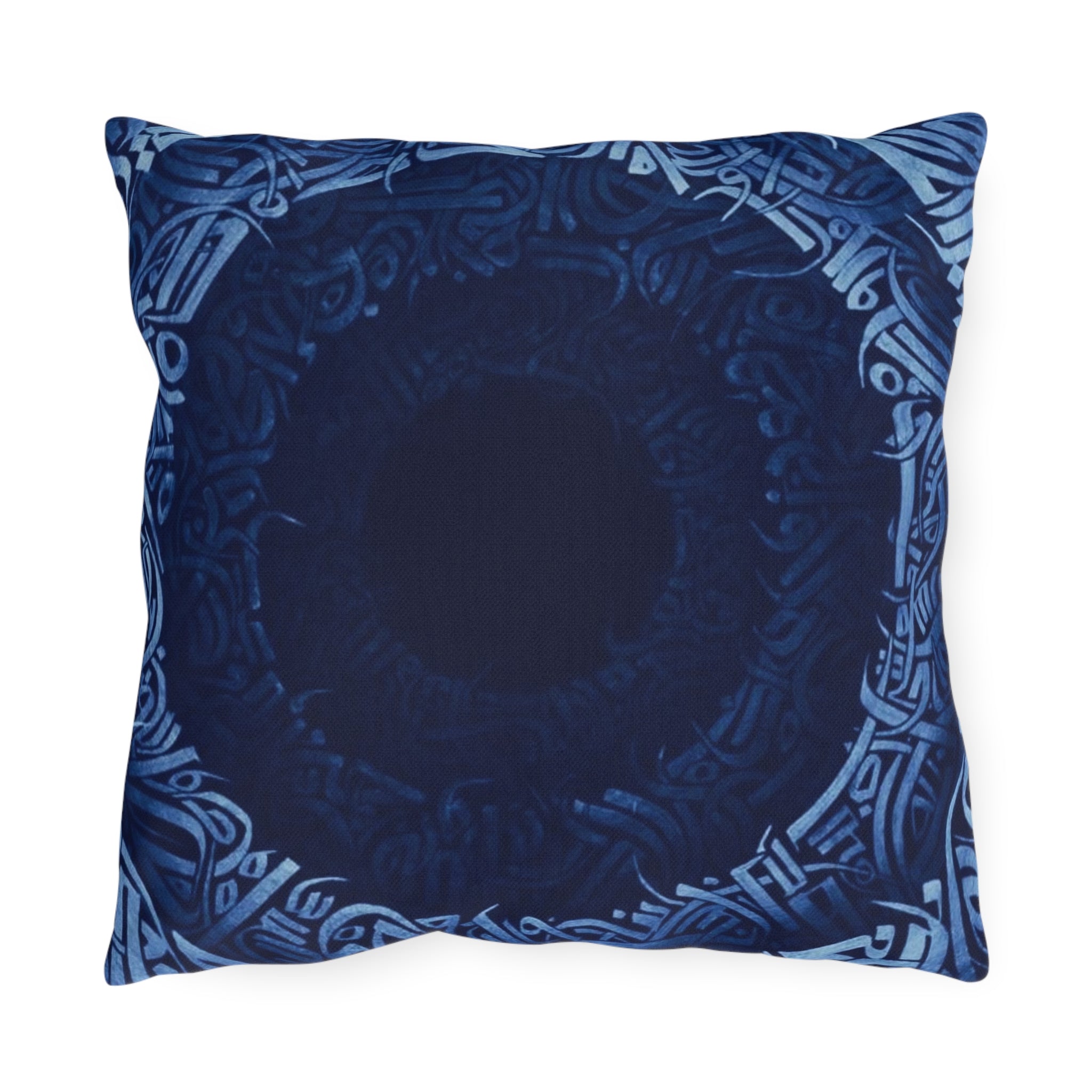 Navy Celtic Mandala Outdoor Pillow — Boho Coastal Patio Cushion