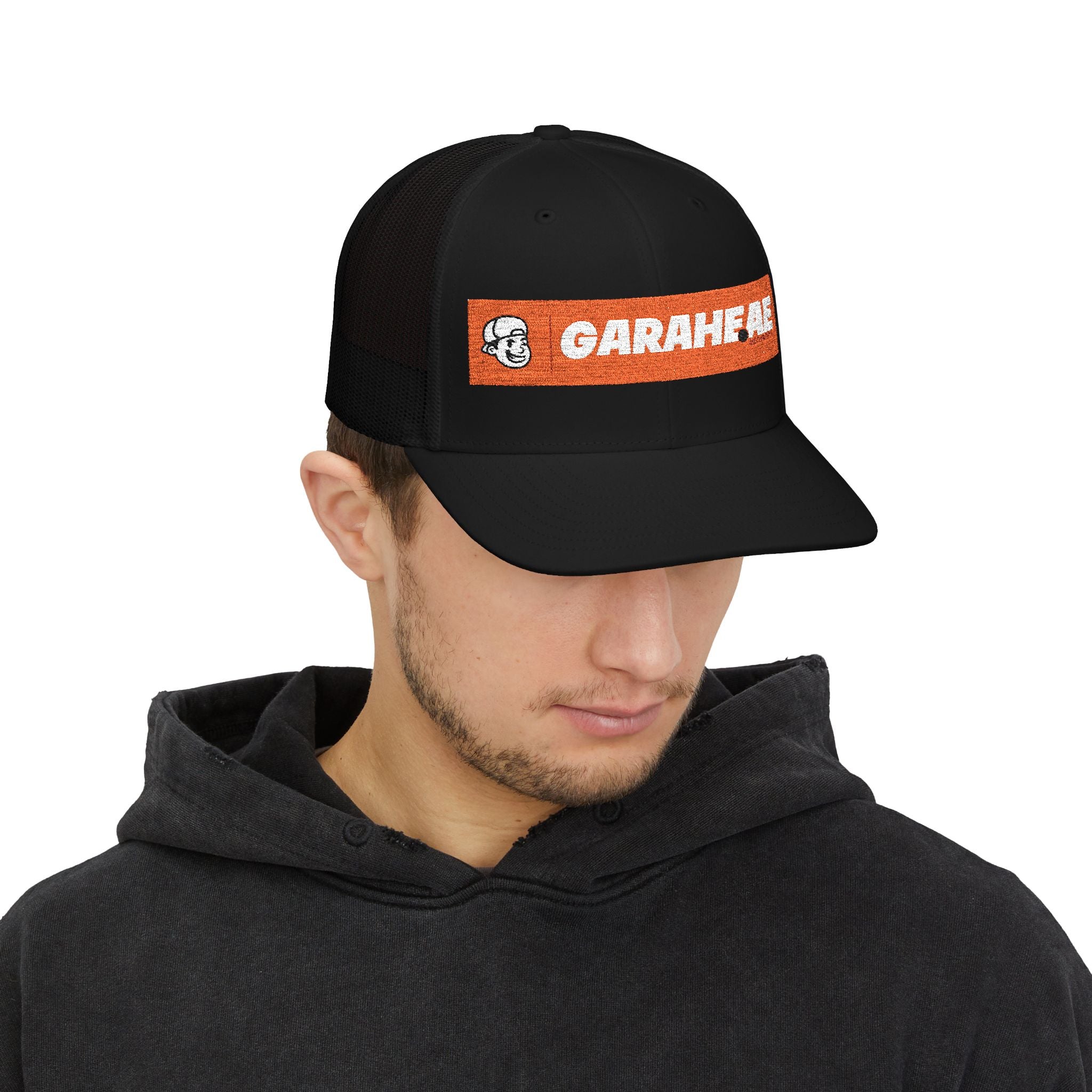 GARAEHEE Embroidered Trucker Cap — Retro Orange Patch Snapback Hat