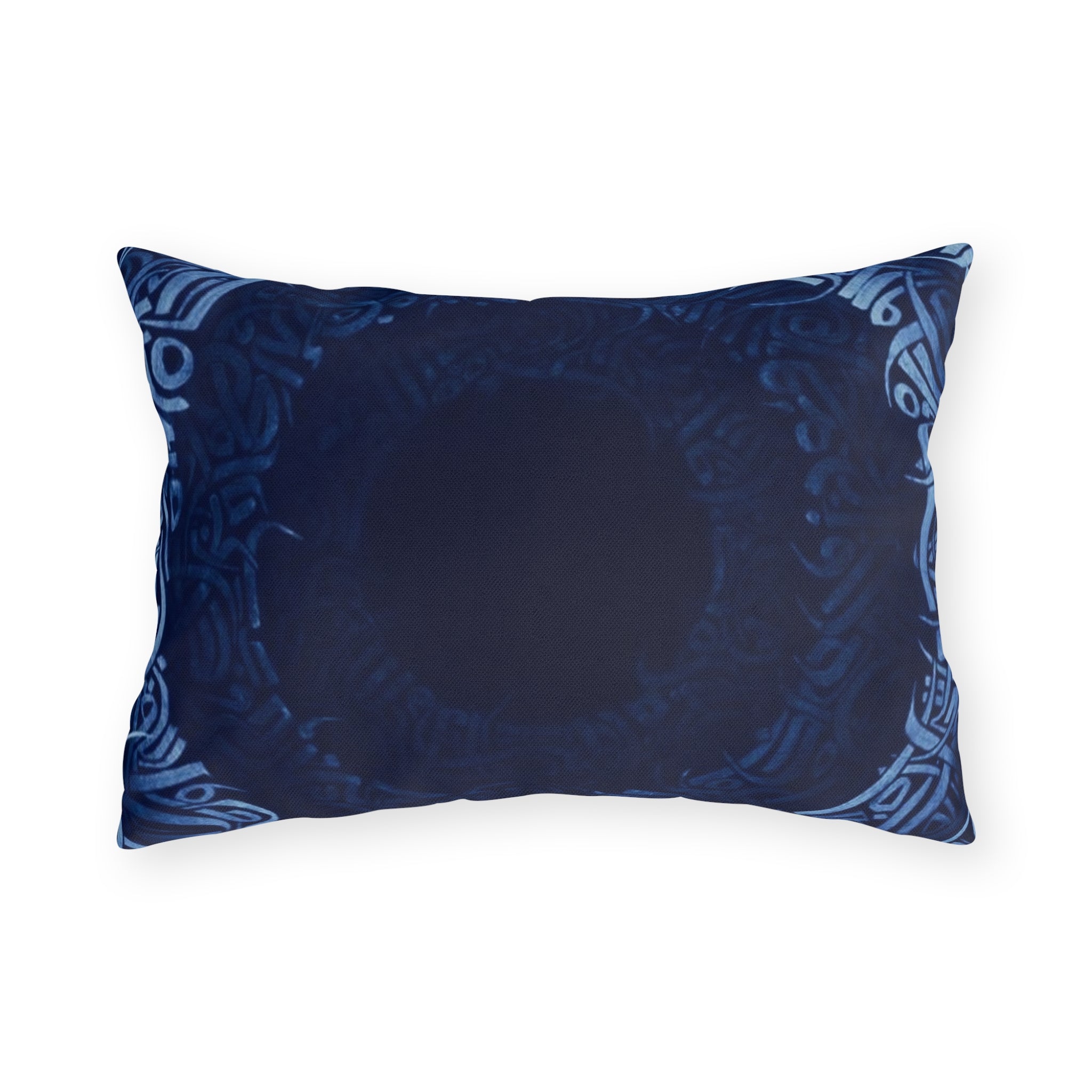 Navy Celtic Mandala Outdoor Pillow — Boho Coastal Patio Cushion