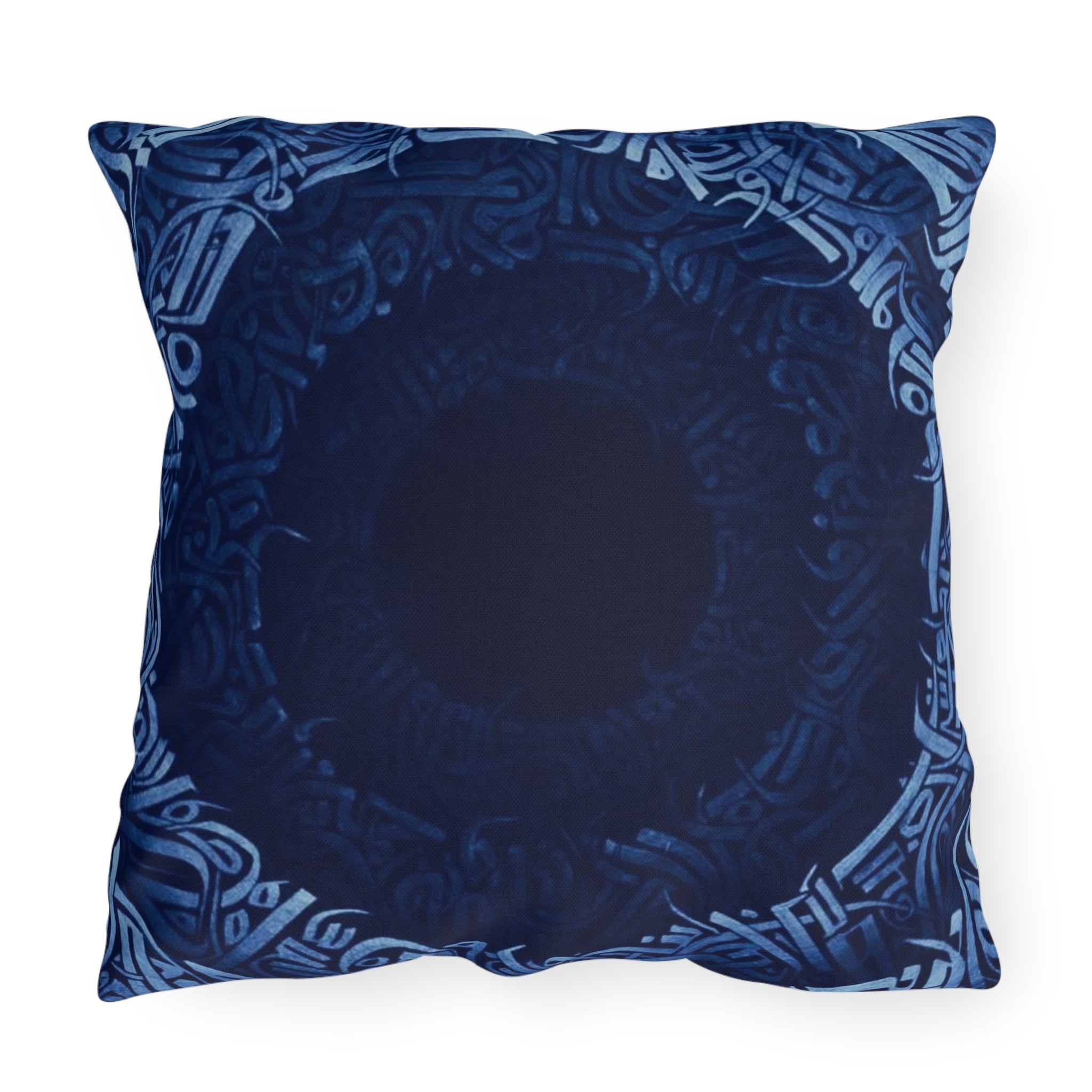 Navy Celtic Mandala Outdoor Pillow — Boho Coastal Patio Cushion