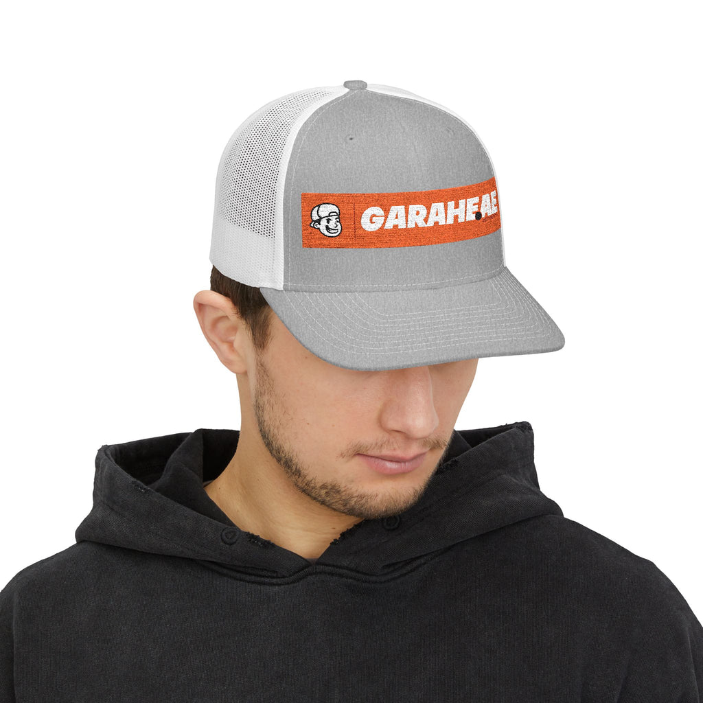 GARAEHEE Embroidered Trucker Cap — Retro Orange Patch Snapback Hat
