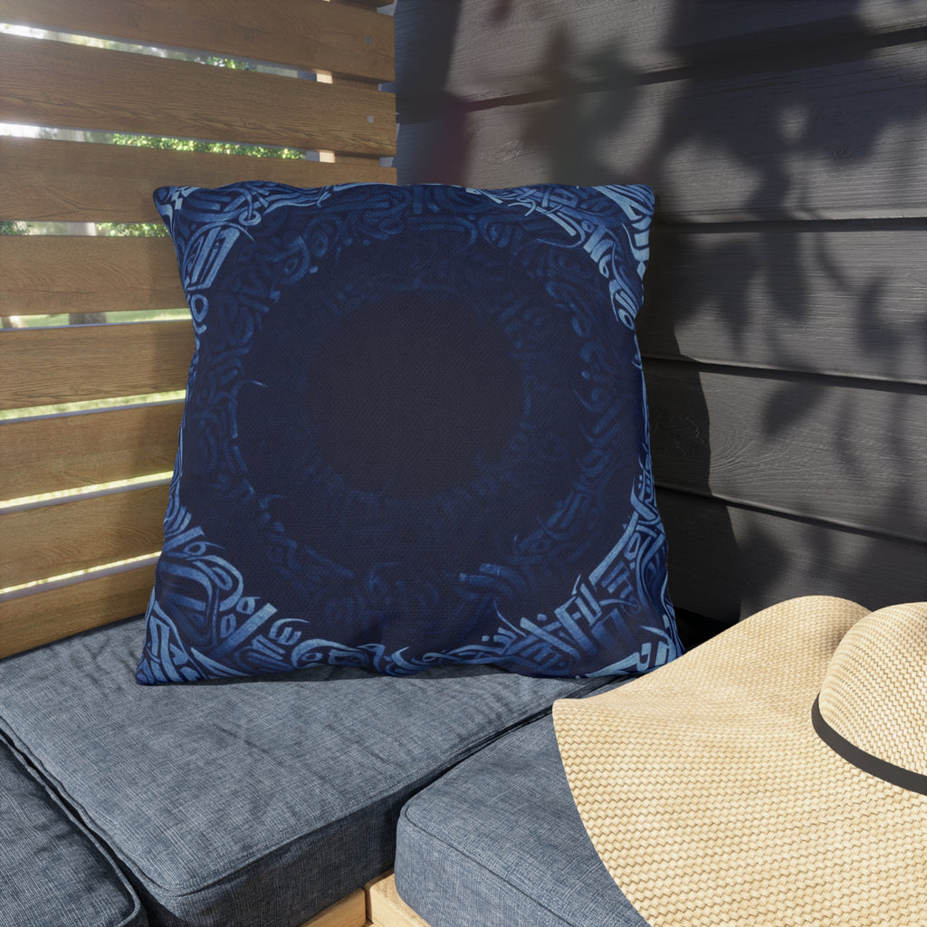 Navy Celtic Mandala Outdoor Pillow — Boho Coastal Patio Cushion