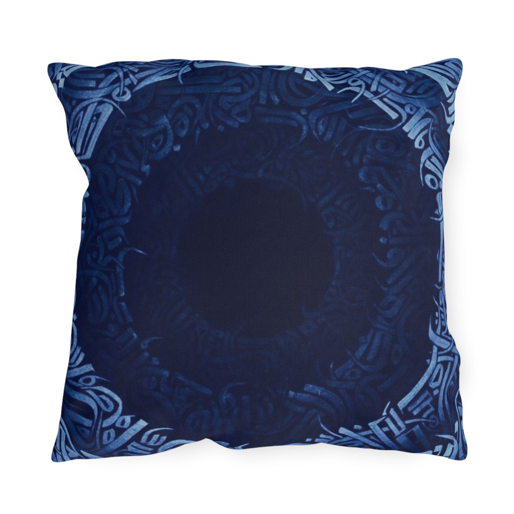 Navy Celtic Mandala Outdoor Pillow — Boho Coastal Patio Cushion