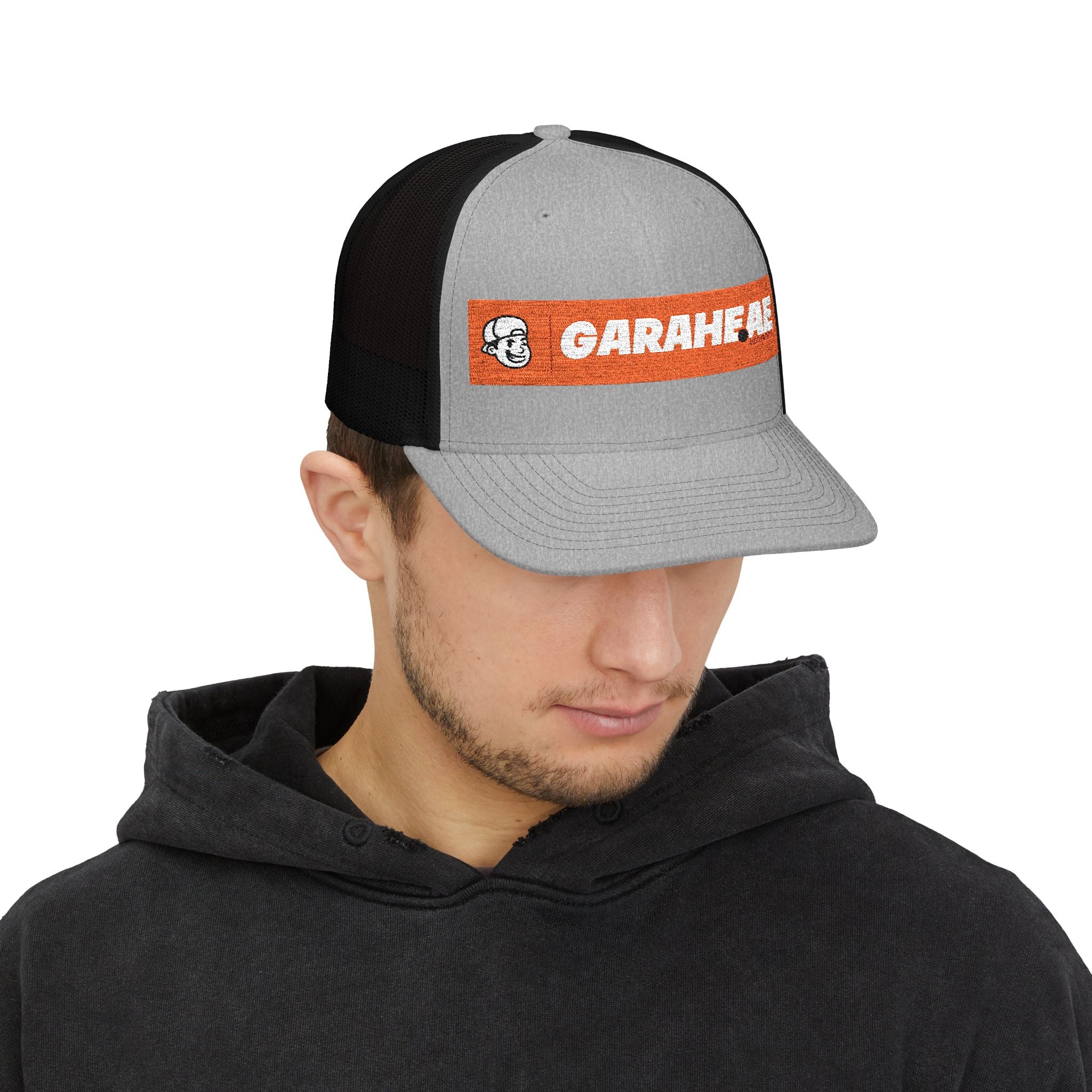 GARAEHEE Embroidered Trucker Cap — Retro Orange Patch Snapback Hat