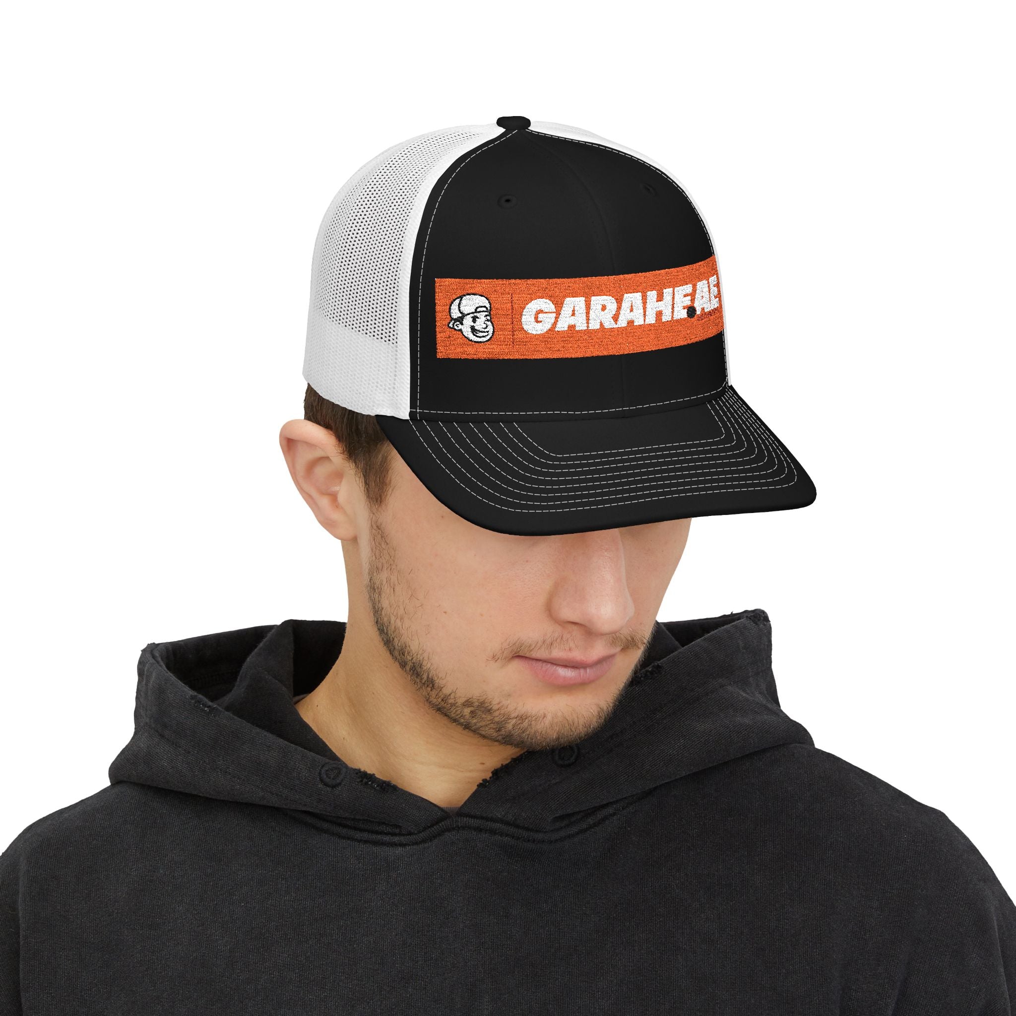GARAEHEE Embroidered Trucker Cap — Retro Orange Patch Snapback Hat