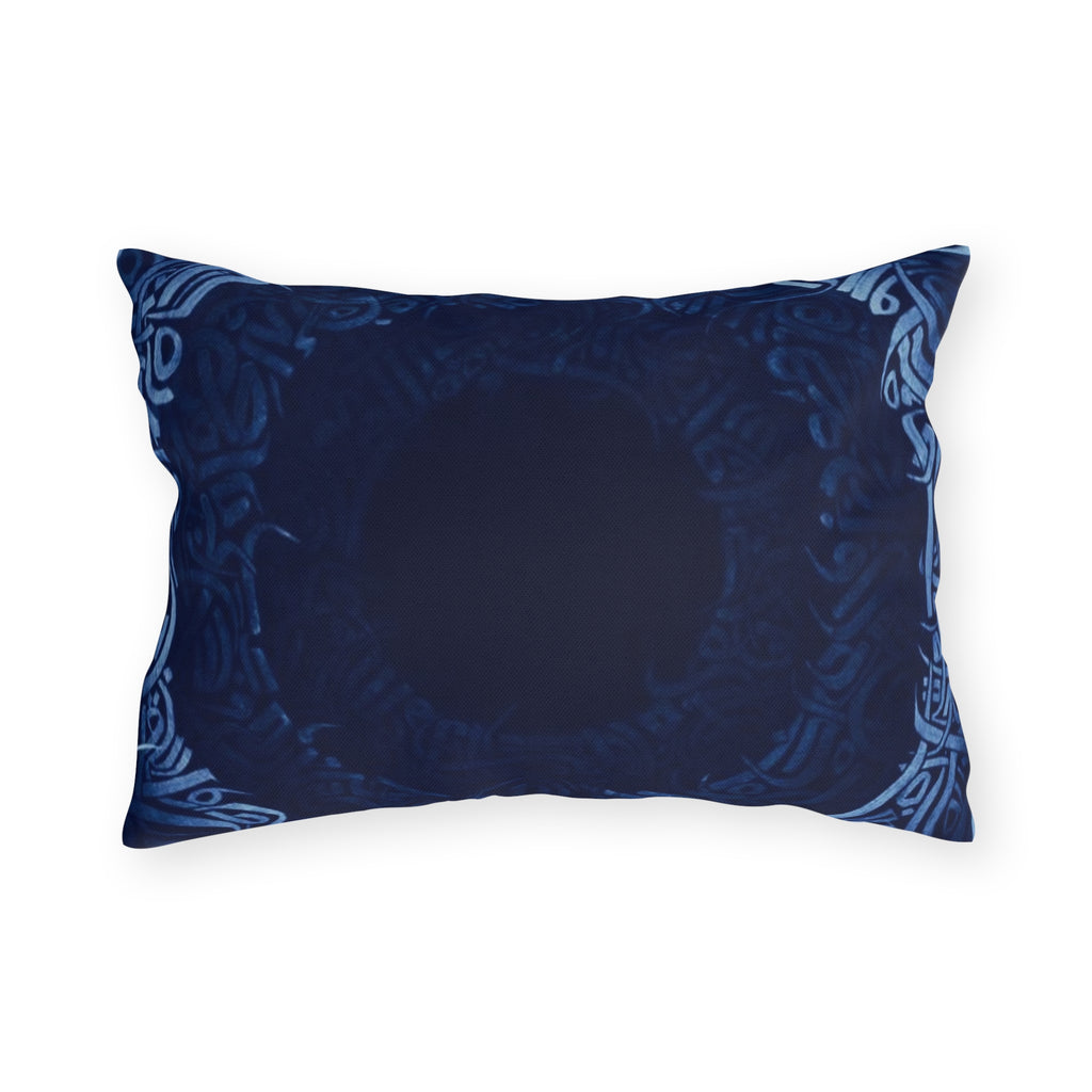 Navy Celtic Mandala Outdoor Pillow — Boho Coastal Patio Cushion