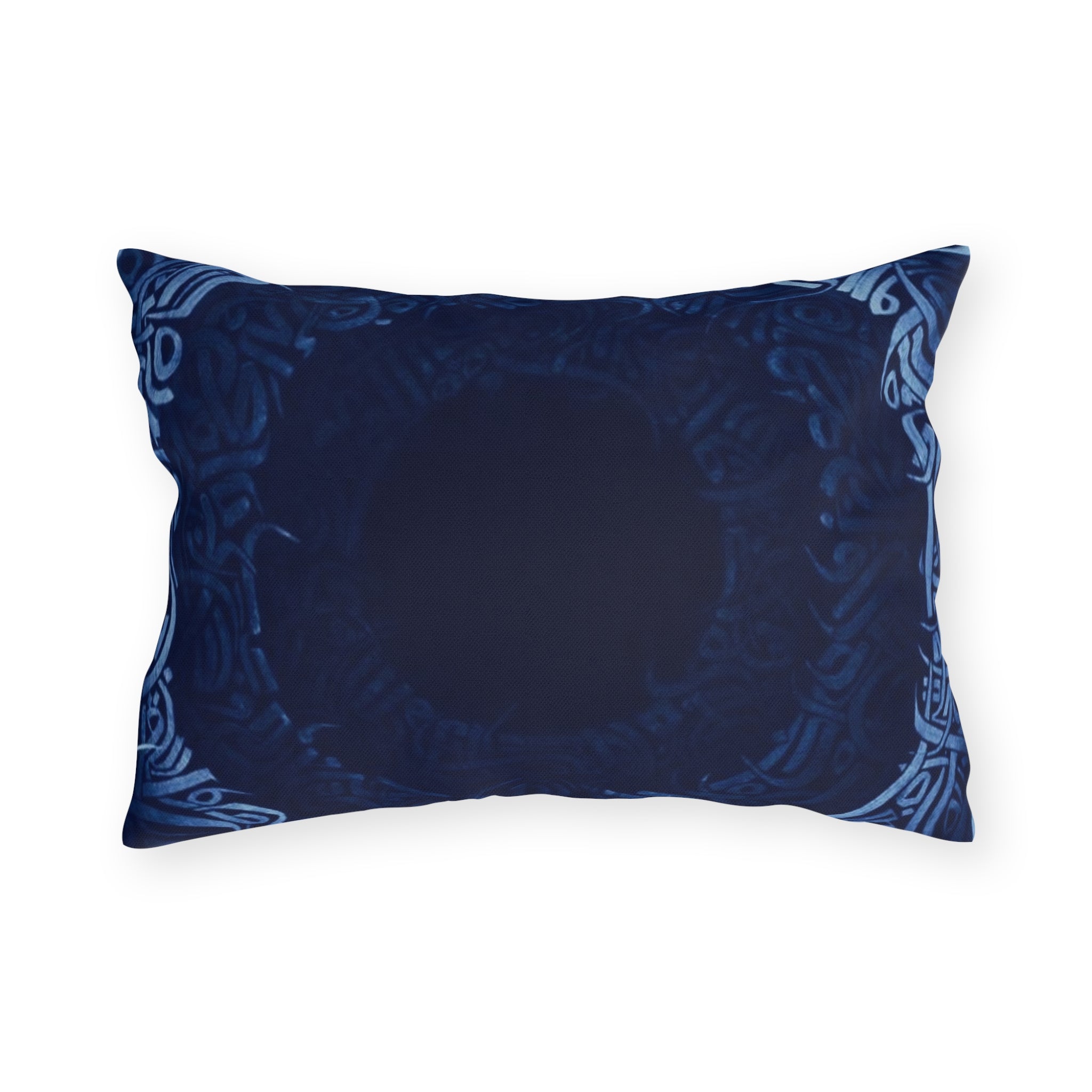 Navy Celtic Mandala Outdoor Pillow — Boho Coastal Patio Cushion